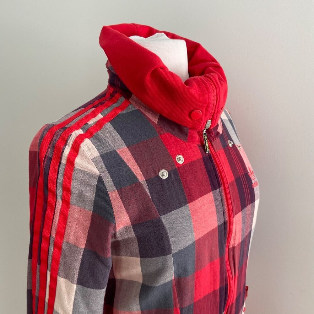 Adidas Womens Checkered zip up Jacket Red & Navy Plaid Full Zip Medium